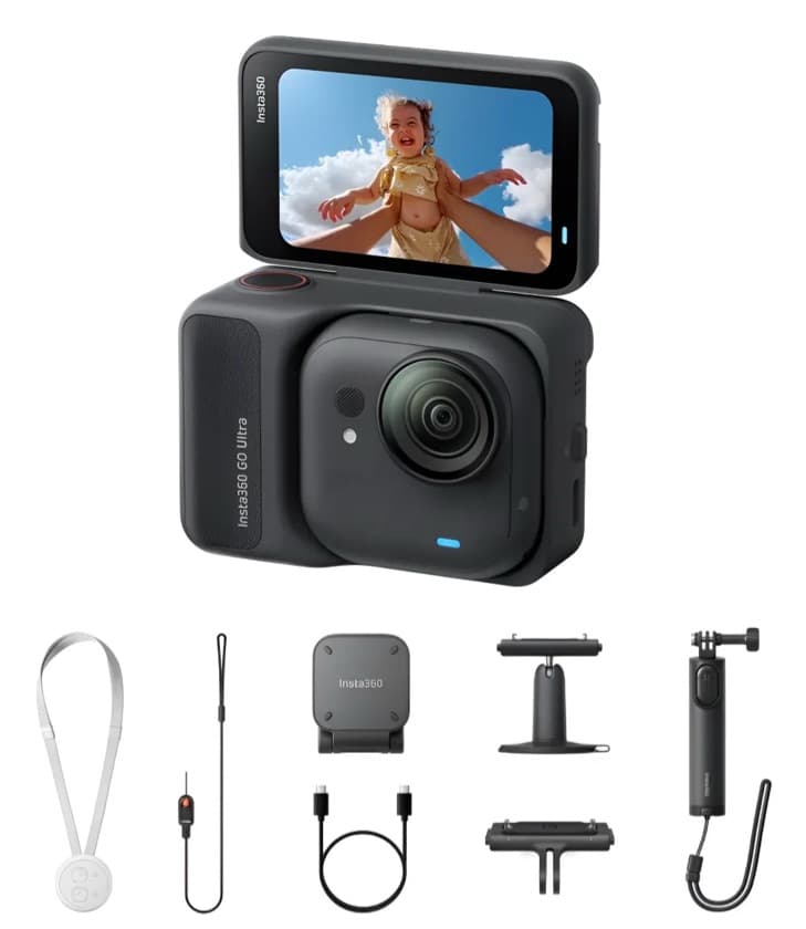Câmera de Ação Preta 4K Insta360 GO Ultra Combo