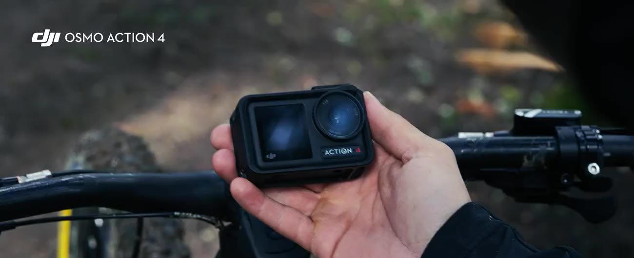 DJI Osmo Action 4 em uso numa trilha de bicicleta
